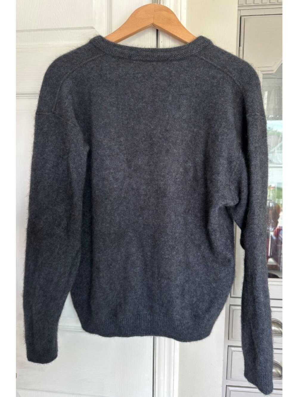 Merino Possum Men's M Blue Grey V-neck Wool Sweater Sustainable Timeless - Picture 2 of 6